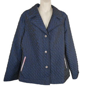 Pell & Co. Womens Quilted Jacket Blue Button Size 12 Lightweight Textured Pocket